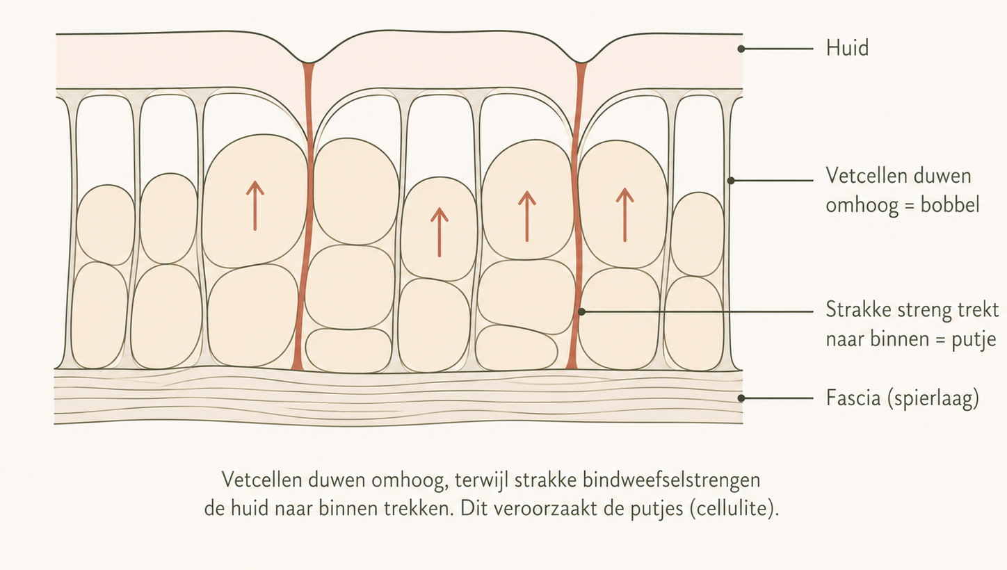 Hoe cellulite ontstaat, een doorsnede van de huid