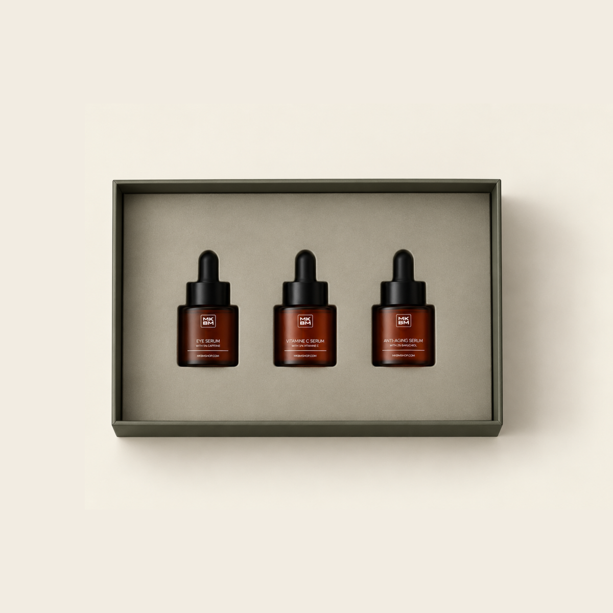 MKBM Glow Up Trio Serumset met Vitamine C, Bakuchiol & Cafeïne (set van 3) - MKBM Webshop