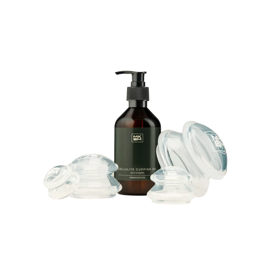 MKBM Cellulite Cupping Oil met cupping cups