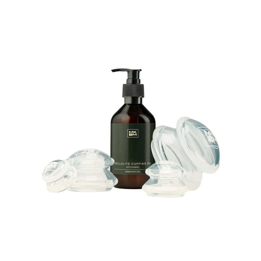 MKBM Cellulite Cupping Oil met cupping cups