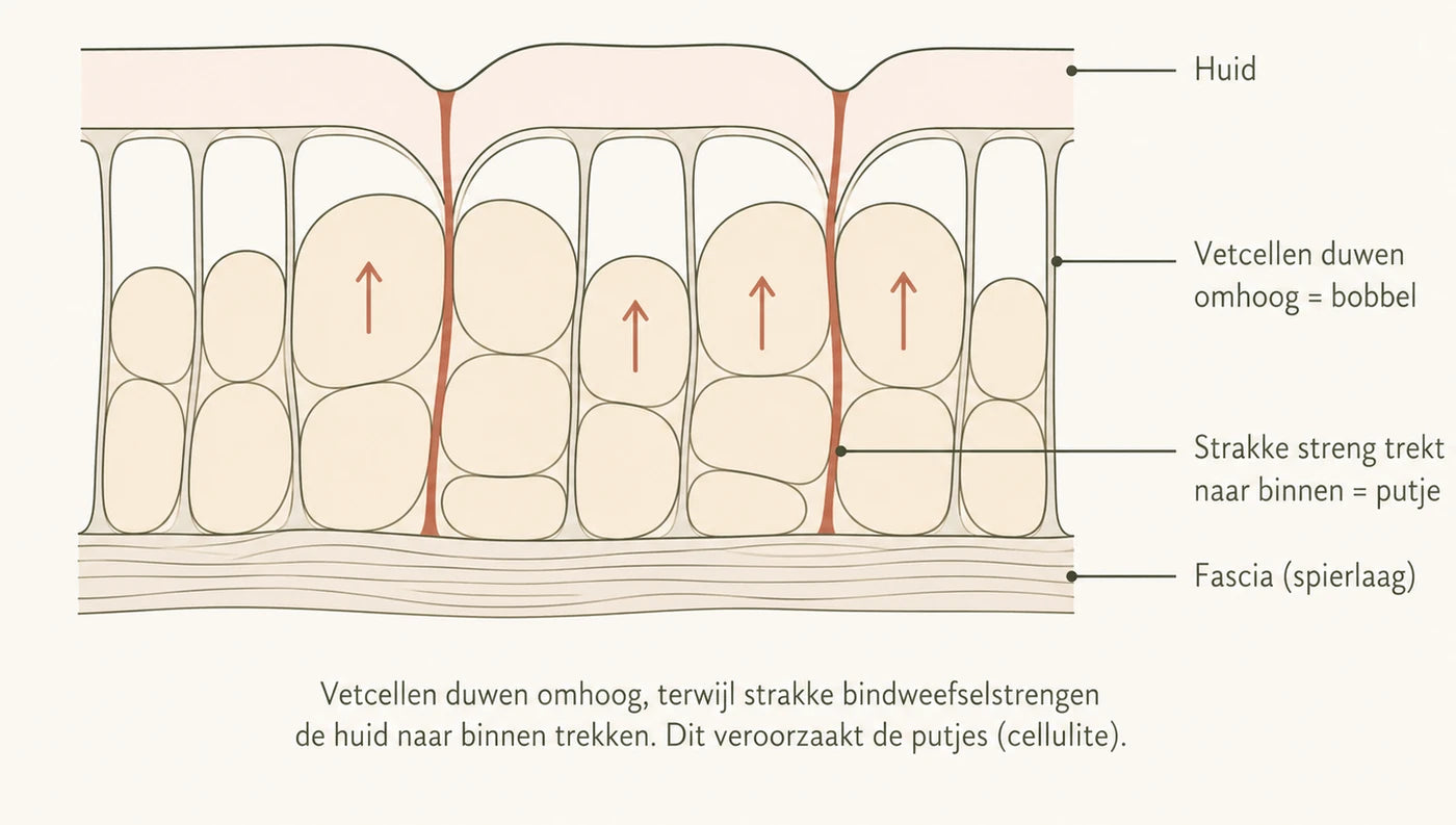 Hoe cellulite ontstaat, een doorsnede van de huid